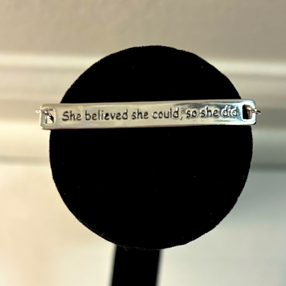 Sterling Silver She Believed She Could So She Did Heart Accents Bracelet 7”